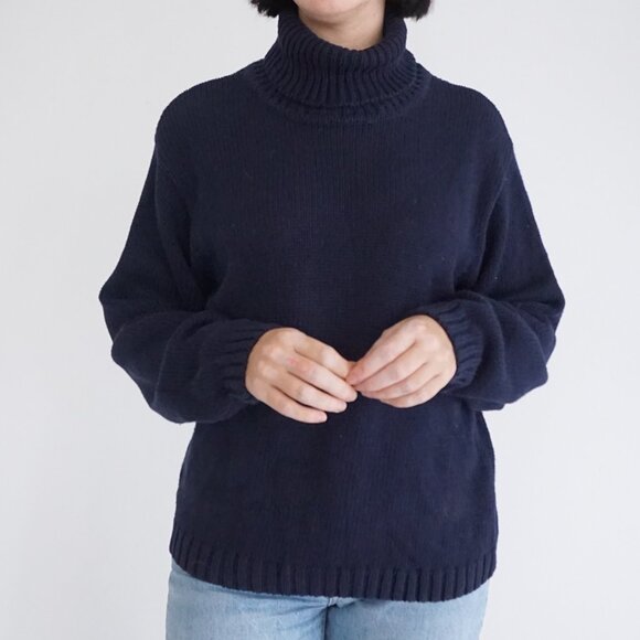 Vintage Dress Barn Navy Turtleneck Sweater Minimalist Preppy Quiet Luxury M - Picture 2 of 9